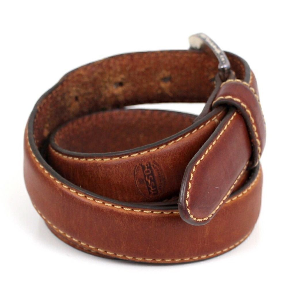 Fossil BROWN GENUINE LEATHER 1 1/8"Wd STITCH DRESS CASUAL MEN'S BELT 32/80 (X37 - Picture 5 of 16